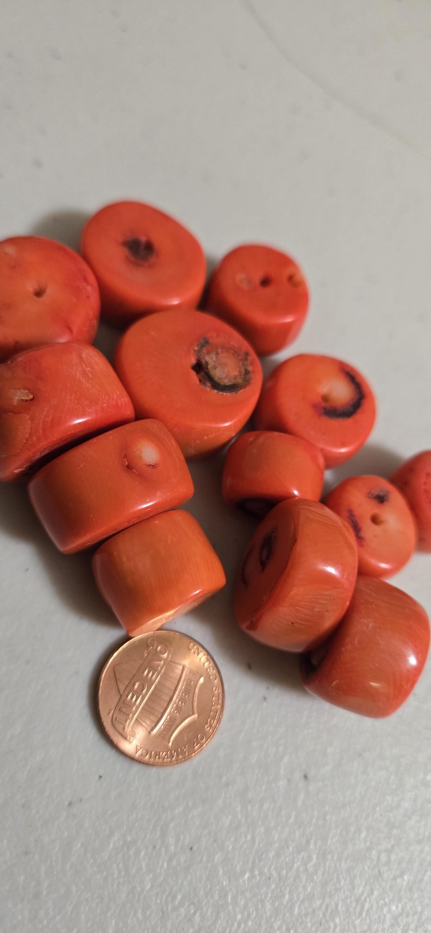 4 Beads - Salmon orange color vintage bamboo coral beads - GM034A