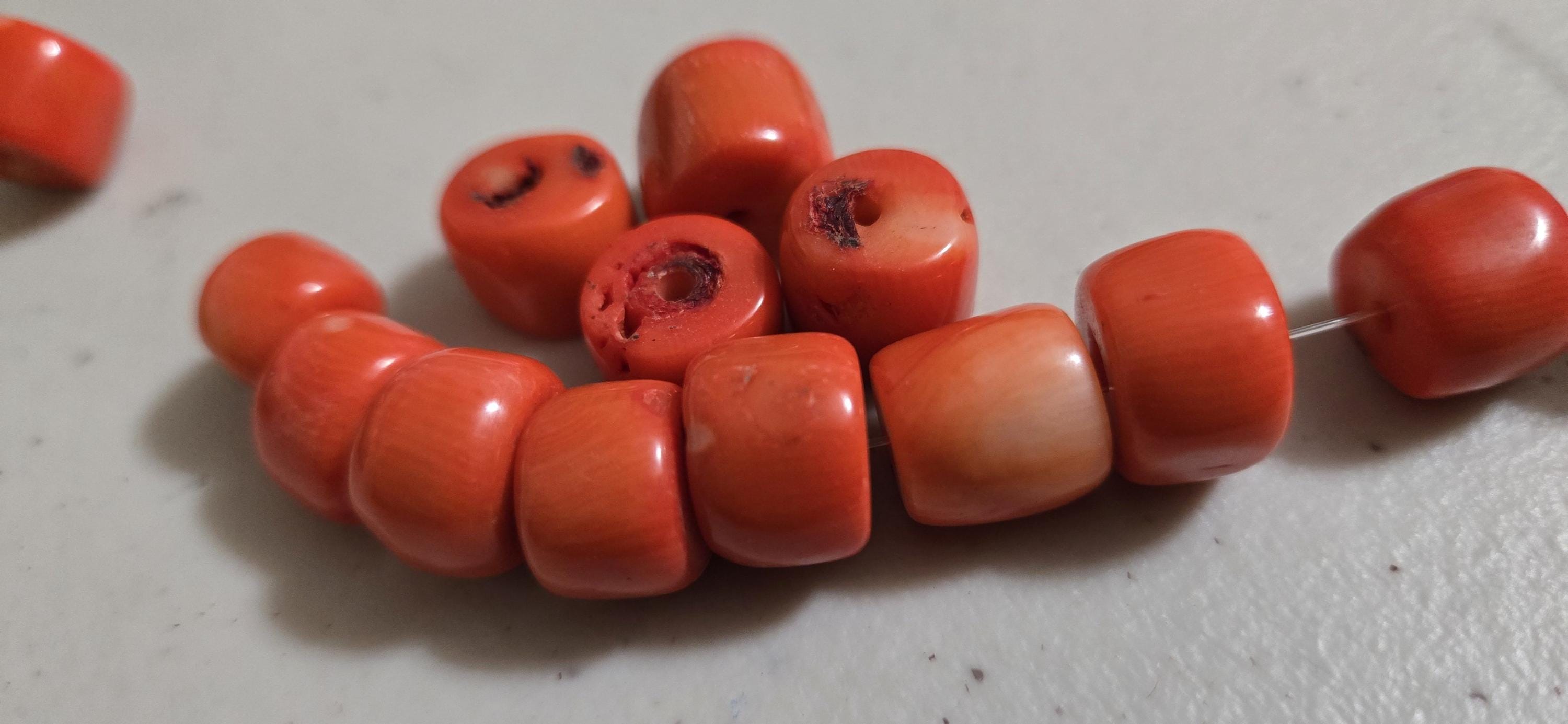 4 Beads - Salmon orange color vintage bamboo coral beads - GM034B