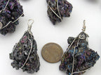 1 Pendant - Rough raw electroplated natural quartz gemstone wire wrapped pendant - PM323A