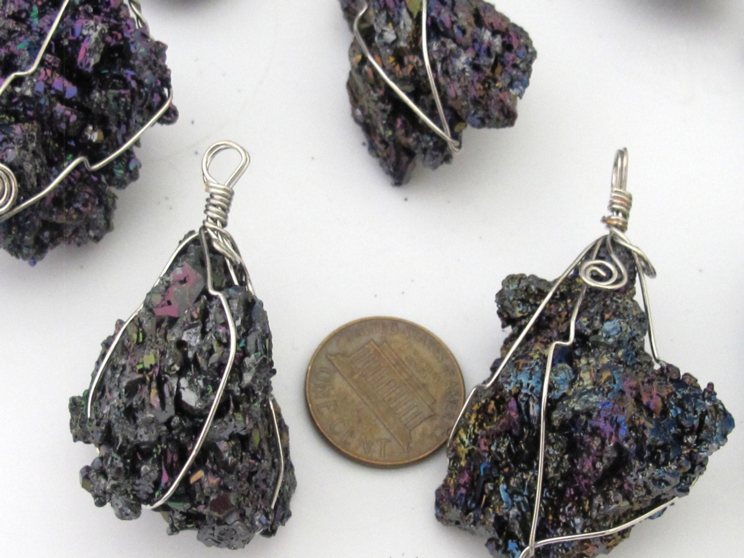 1 Pendant - Rough raw electroplated natural quartz gemstone wire wrapped pendant - PM323A