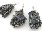 1 Pendant - Rough raw electroplated natural quartz gemstone wire wrapped pendant - PM323A