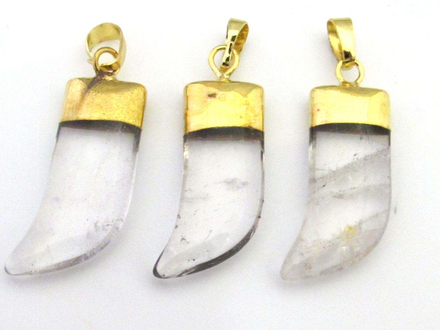 1 Pendant - Clear quartz gemstone horn shape pendant with golden bail - PM324C