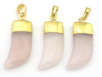 1 Pendant - Pink rose quartz gemstone horn pendant with golden bail - PM324D