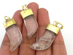 1 Pendant - Clear quartz gemstone horn shape pendant with golden bail - PM324C