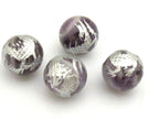 2 BEADS - Amethyst gemstone beads with silver Dragon painting - 10mm - GM358A