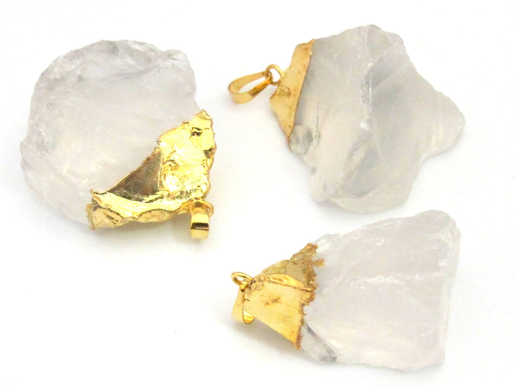 1 Pendant - Rough quartz gemstone gold plated pendant - PM326A