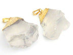 1 Pendant - Rough quartz gemstone gold plated pendant - PM326A