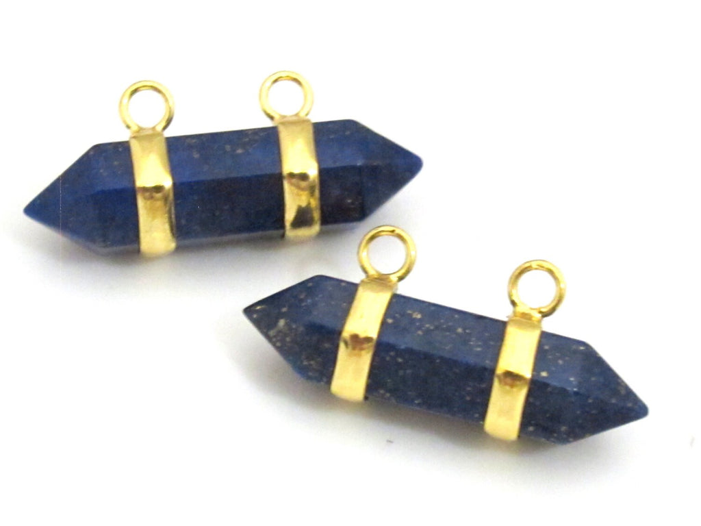 1 Pendant - Lapis Lazuli hexagon point pendant with golden bail - PM327A