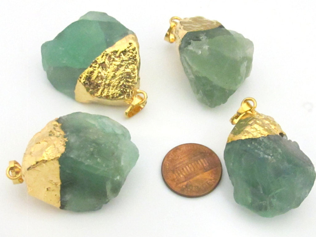 1 Pendant - Rough Green quartz gemstone gold plated pendant - PM326C