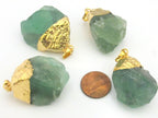 1 Pendant - Rough Green quartz gemstone gold plated pendant - PM326C