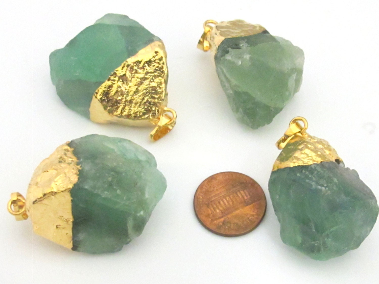 1 Pendant - Rough Green quartz gemstone gold plated pendant - PM326C