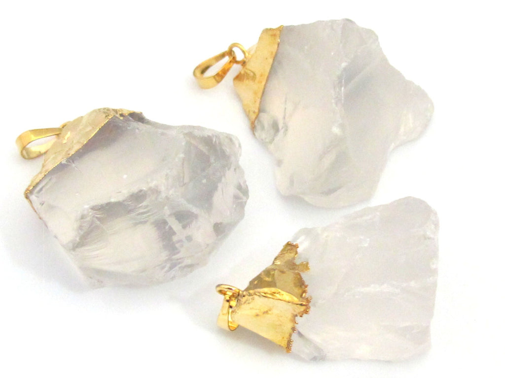 1 Pendant - Rough quartz gemstone gold plated pendant - PM326A