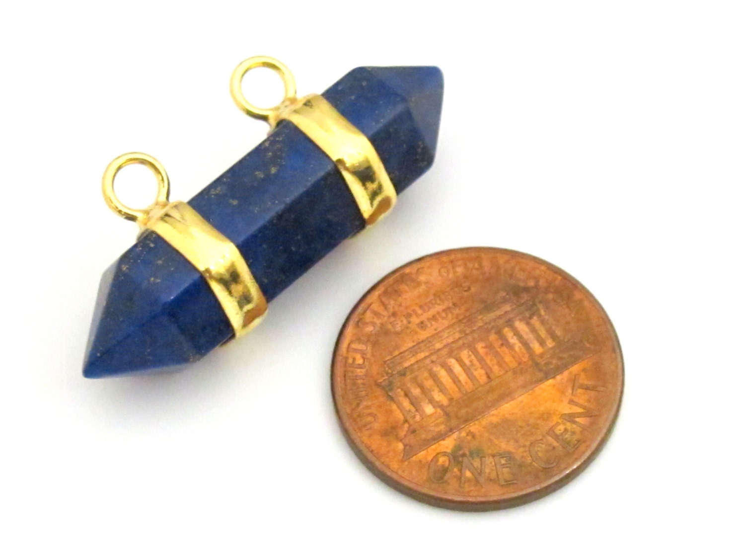 1 Pendant - Lapis Lazuli hexagon point pendant with golden bail - PM327A
