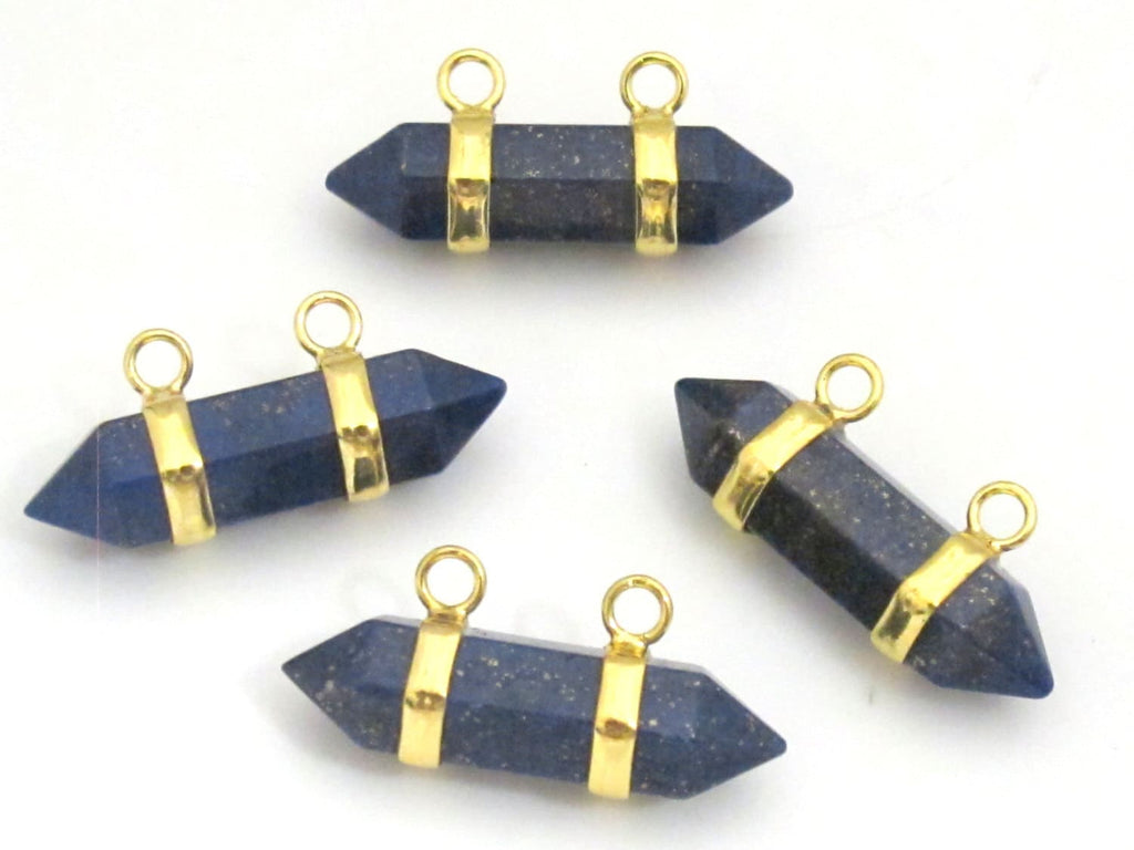 1 Pendant - Lapis Lazuli hexagon point pendant with golden bail - PM327A
