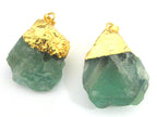 1 Pendant - Rough Green quartz gemstone gold plated pendant - PM326C
