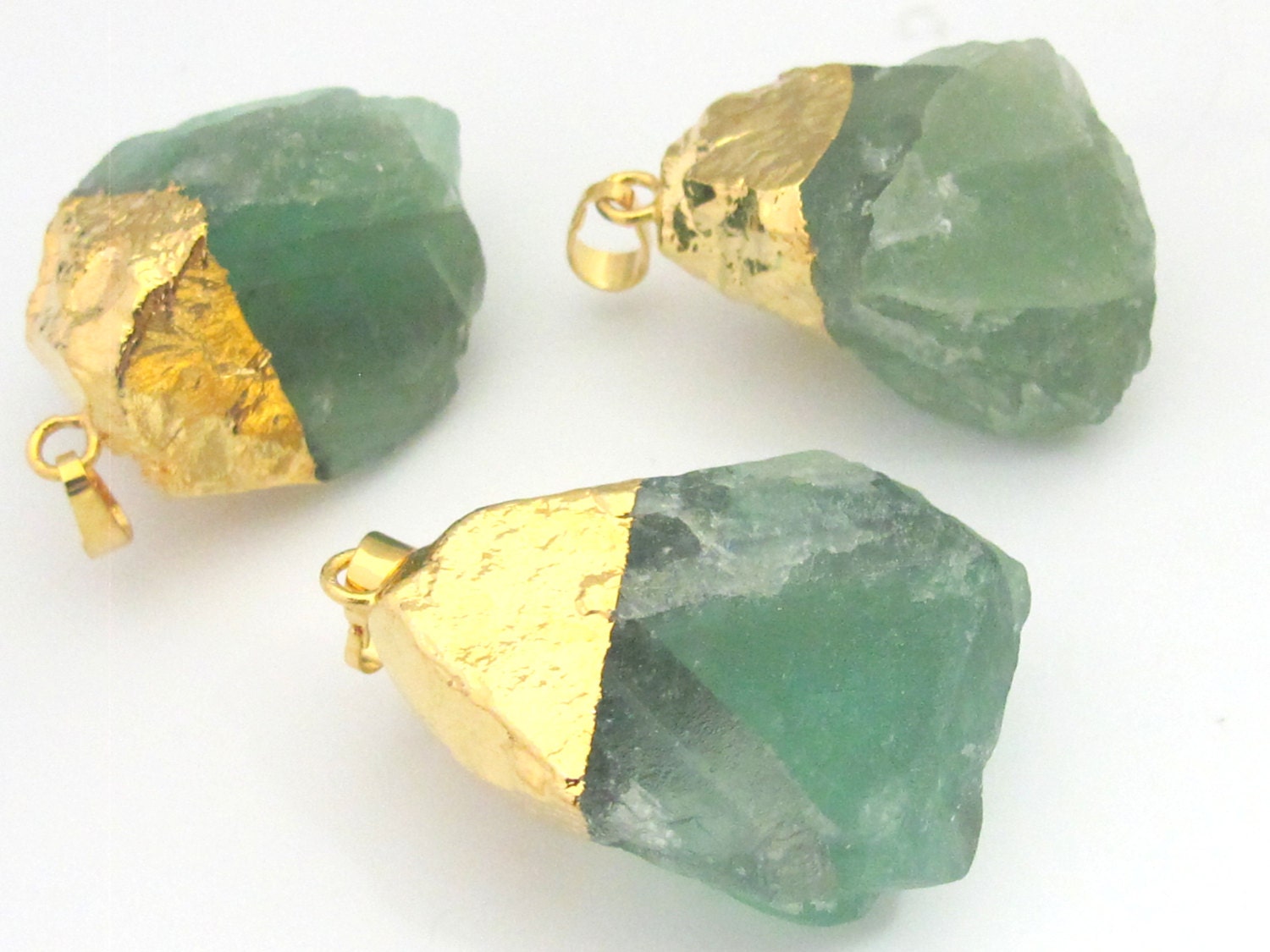 1 Pendant - Rough Green quartz gemstone gold plated pendant - PM326C