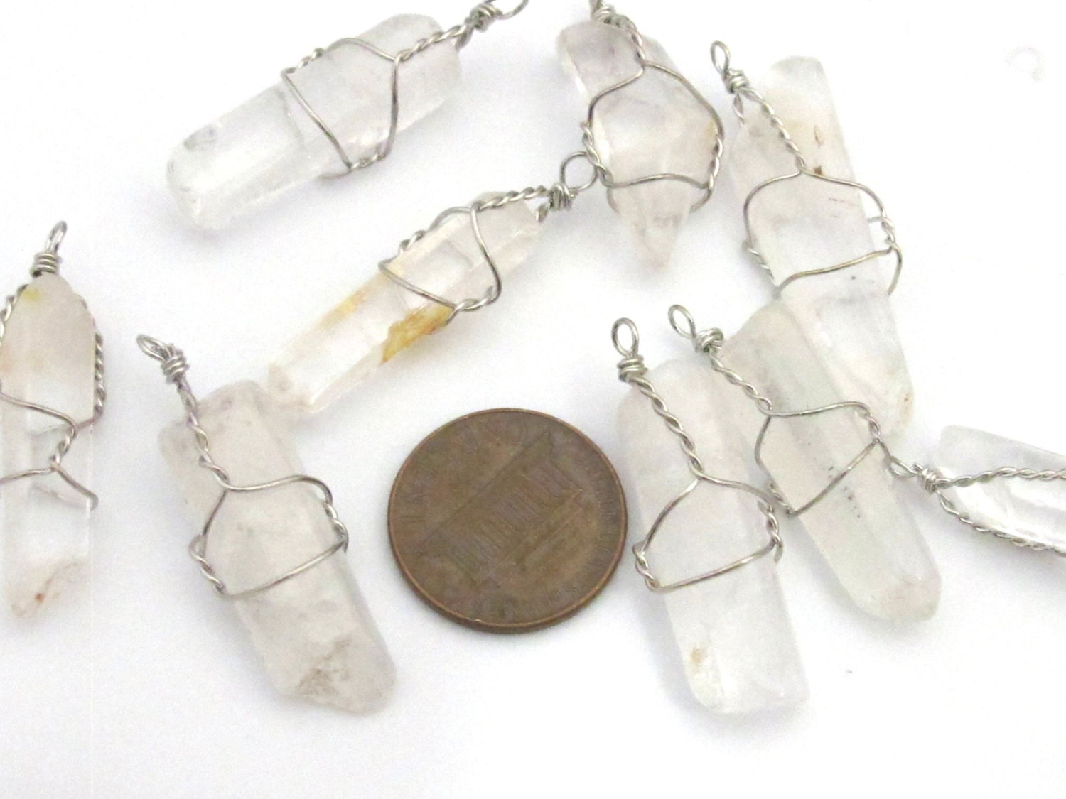1 Pendant - Clear quartz point wire wrapped pendant - PM328A