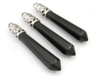 1 Pendant - Long black agate gemstone bullet hexagon cut faceted teardrop pendant - PM329C