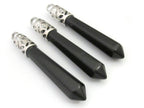 1 Pendant - Long black agate gemstone bullet hexagon cut faceted teardrop pendant - PM329C