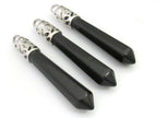 1 Pendant - Long black agate gemstone bullet hexagon cut faceted teardrop pendant - PM329C