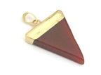 1 pendant - Red agate triangle shape gold tone electroplated gemstone pendant - PM330A