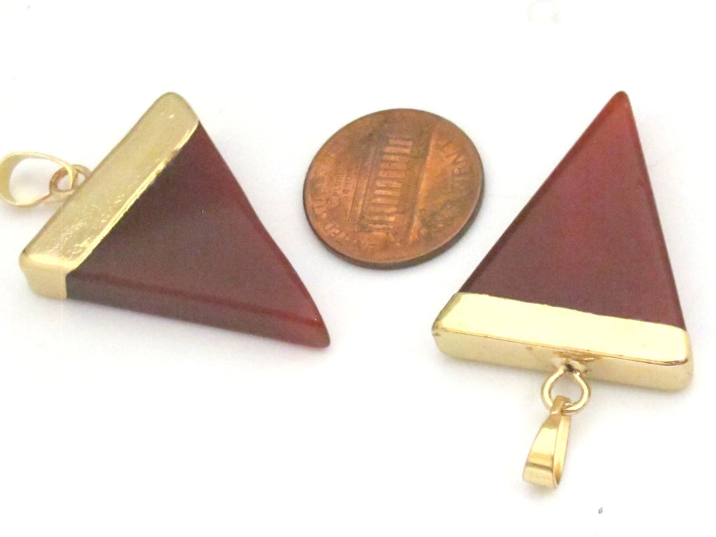 1 pendant - Red agate triangle shape gold tone electroplated gemstone pendant - PM330A