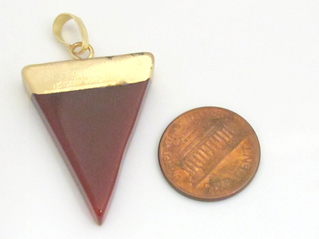 1 pendant - Red agate triangle shape gold tone electroplated gemstone pendant - PM330A