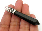 1 Pendant - Long black agate gemstone bullet hexagon cut faceted teardrop pendant - PM329C