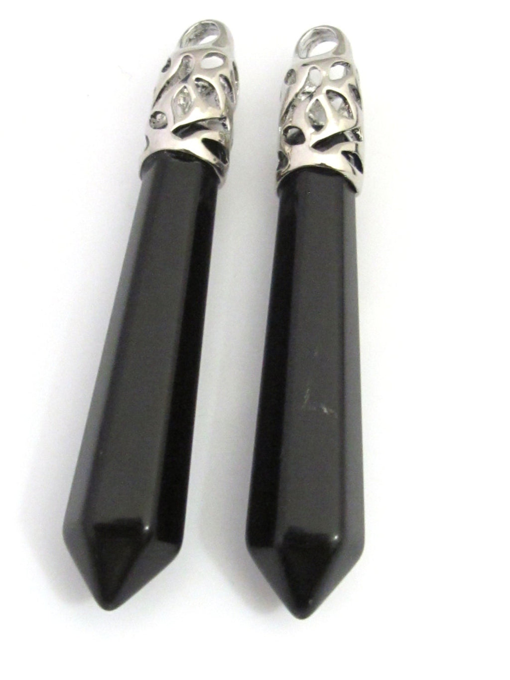 1 Pendant - Long black agate gemstone bullet hexagon cut faceted teardrop pendant - PM329C