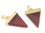 1 pendant - Red agate triangle shape gold tone electroplated gemstone pendant - PM330A