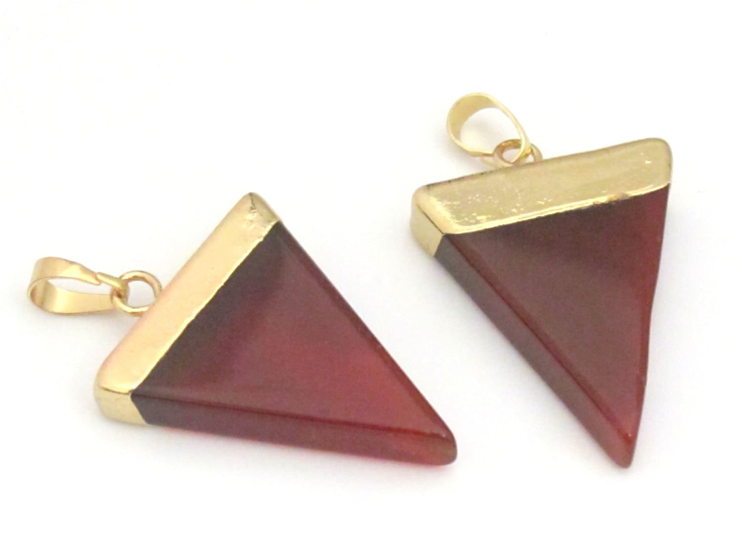 1 pendant - Red agate triangle shape gold tone electroplated gemstone pendant - PM330A