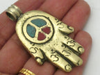 Reversible Tibetan silver Buddha hand Om peace symbol pendant with Lotus floral details - PM331A