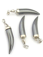 1 Pendant - Hematite tooth tusk horn shape pendant - PM333