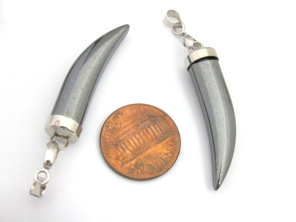 1 Pendant - Hematite tooth tusk horn shape pendant - PM333