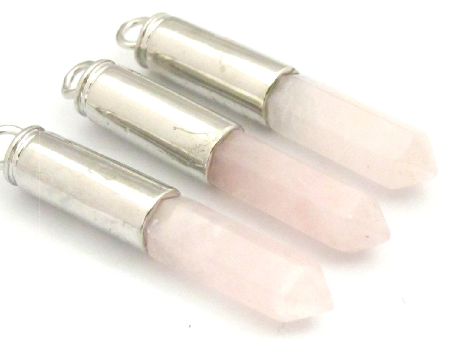1 Pendant - Pink rose Quartz gemstone bullet pendant - PM334A