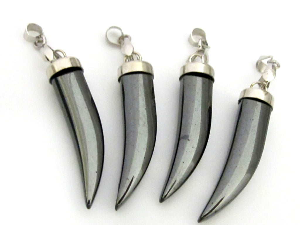 1 Pendant - Hematite tooth tusk horn shape pendant - PM333