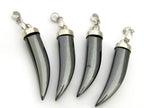 1 Pendant - Hematite tooth tusk horn shape pendant - PM333