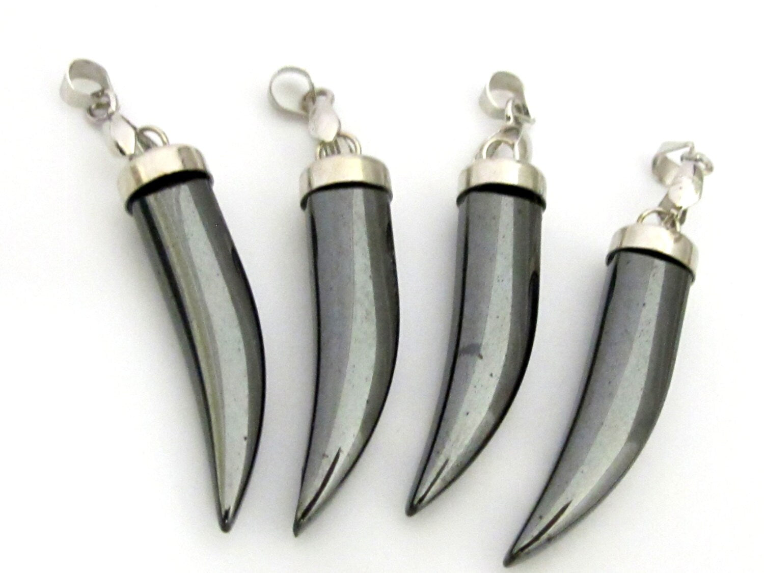1 Pendant - Hematite tooth tusk horn shape pendant - PM333