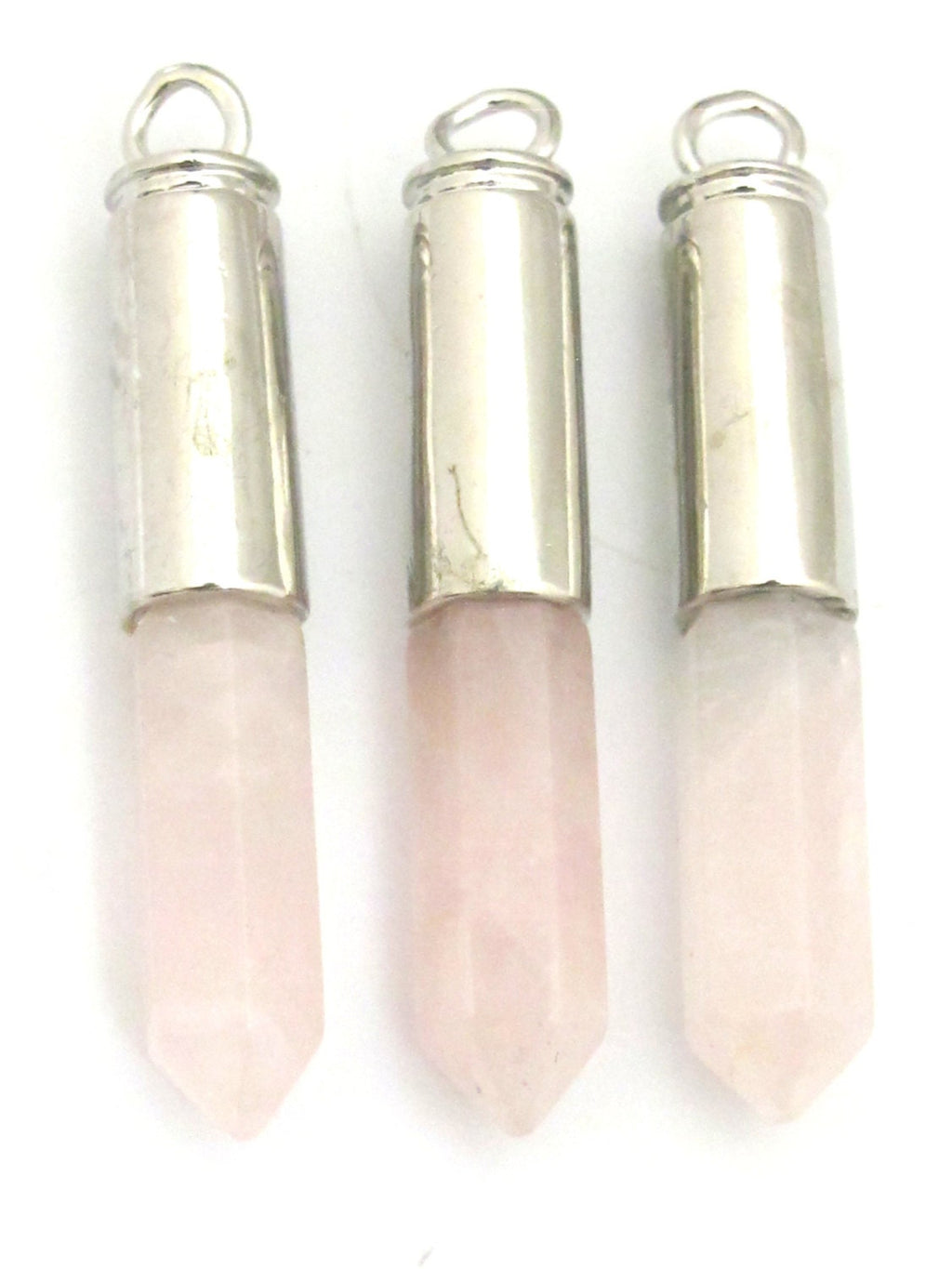 1 Pendant - Pink rose Quartz gemstone bullet pendant - PM334A