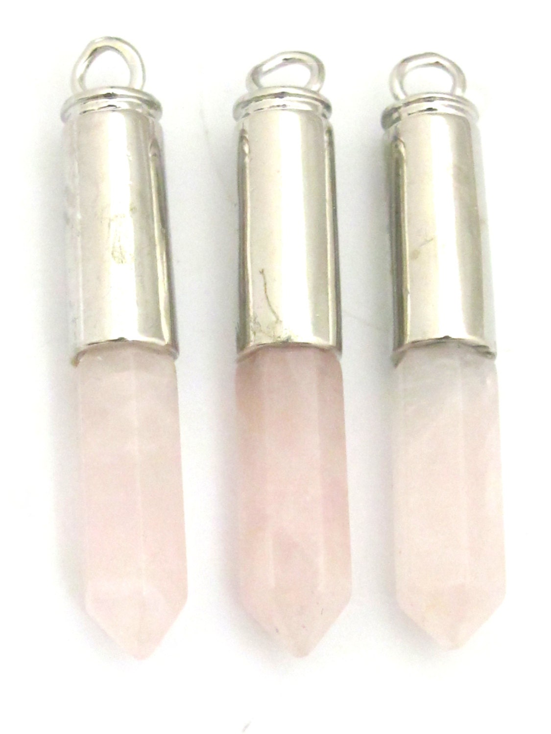 1 Pendant - Pink rose Quartz gemstone bullet pendant - PM334A