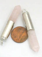 1 Pendant - Pink rose Quartz gemstone bullet pendant - PM334A
