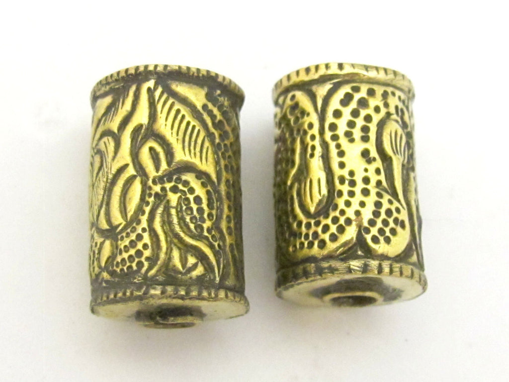 1 BEAD - Tibetan brass bead with long tail dragon repousse design - BD717