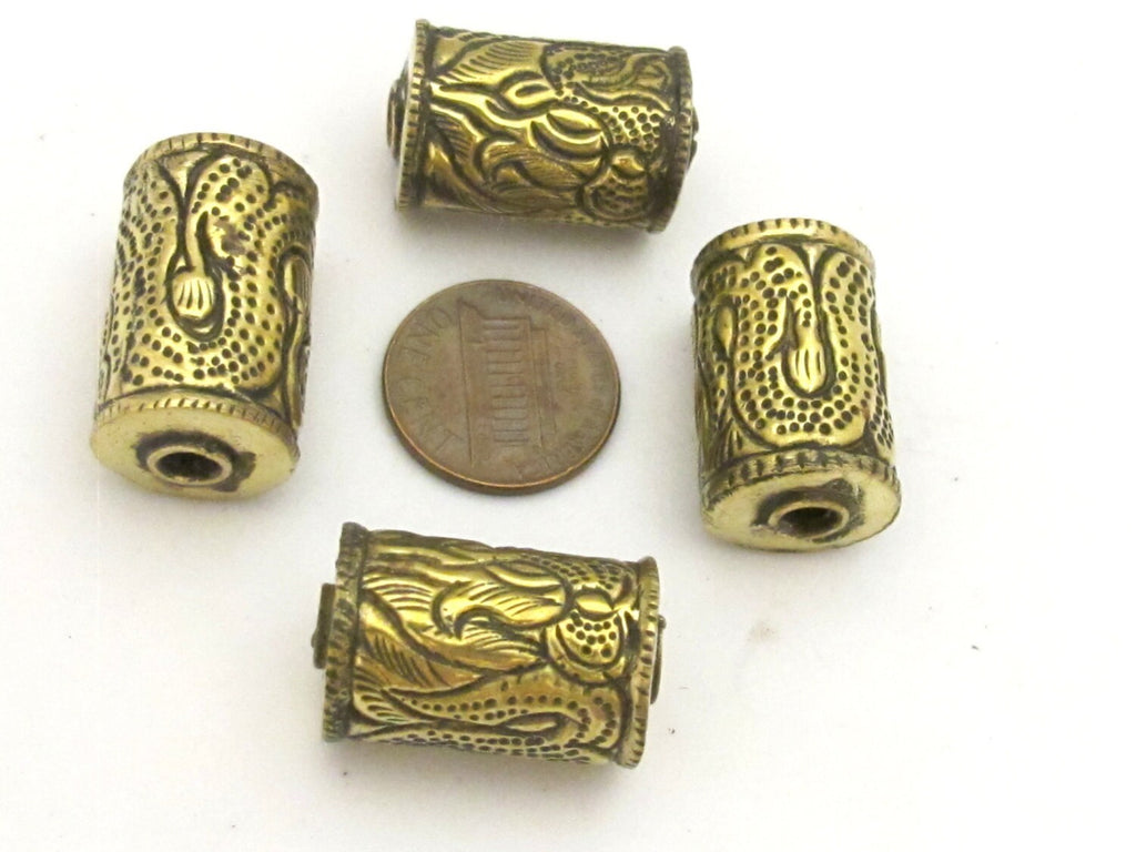 1 BEAD - Tibetan brass bead with long tail dragon repousse design - BD717