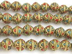 4 beads - Tibetan brass bead with turquoise and coral inlay - BD720