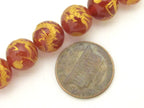 2 BEADS - Red agate gemstone beads with gold Dragon painting - 10mm - GM358D