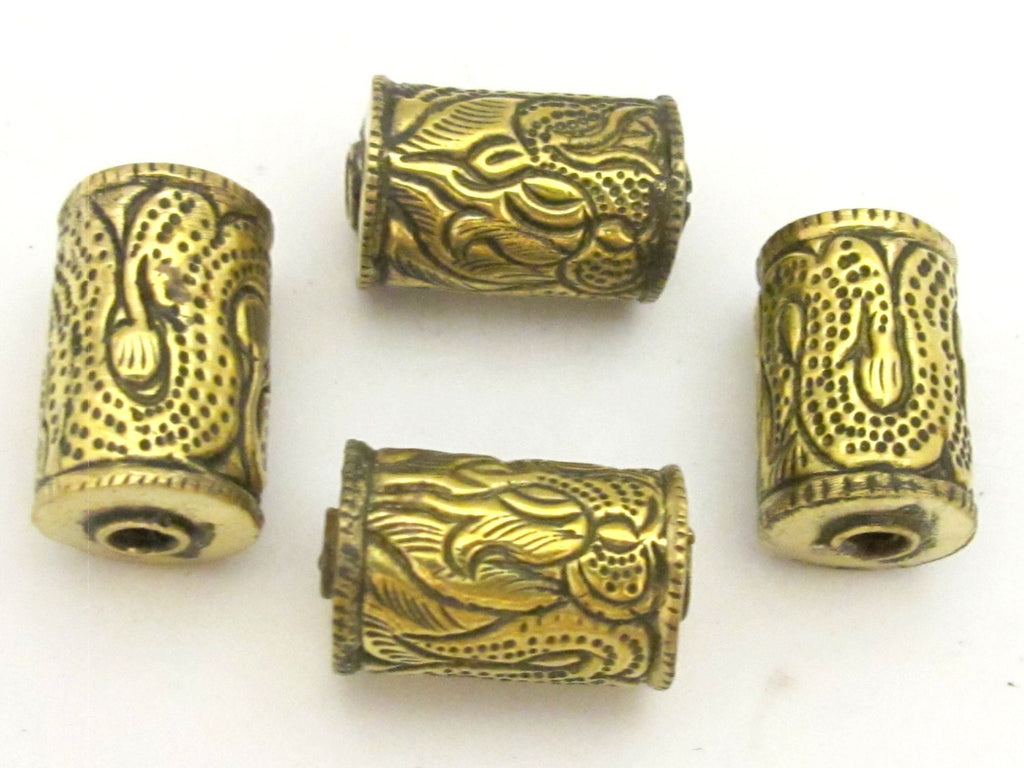 1 BEAD - Tibetan brass bead with long tail dragon repousse design - BD717