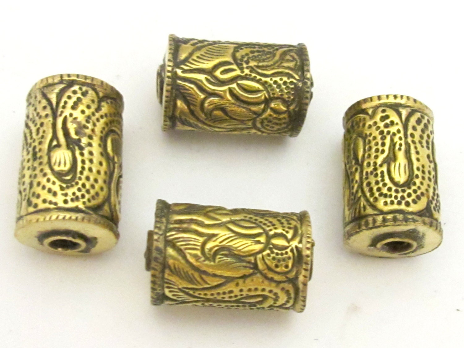1 BEAD - Tibetan brass bead with long tail dragon repousse design - BD717