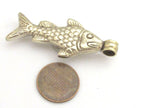 1 Pendant - Tibetan antiqued silver finish fish repousse pendant with turquoise inlay - PM342A