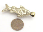 1 Pendant - Tibetan antiqued silver finish fish repousse pendant with turquoise inlay - PM342A
