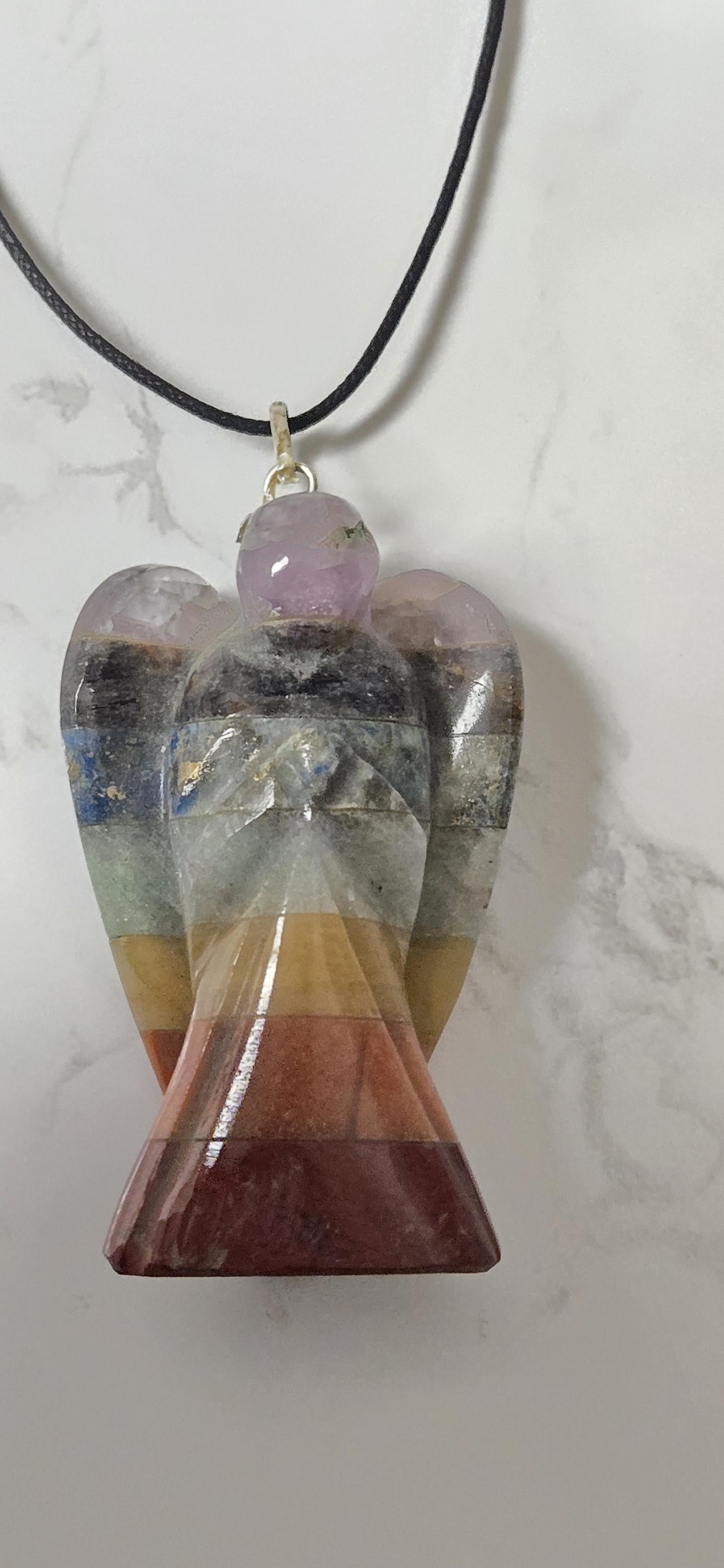 1 pendant - Seven Chakra Angel Pendant | Gemstone Angel Charm | Amethyst Lapis Aventurine gemstone angel | Spiritual Jewelry PM224B